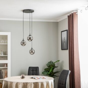 Závesné svietidlo Glassy, 3-pl., okrúhle, čierne, grafitové, sklo