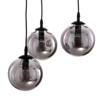 Závesné svietidlo Glassy, 3-pl., okrúhle, čierne, grafitové, sklo