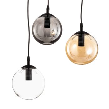Závesné svietidlo Glassy, 3-pl., okrúhle, grafit/jantar/číre, sklo