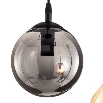 Závesné svietidlo Glassy, 3-pl., okrúhle, grafit/jantar/číre, sklo