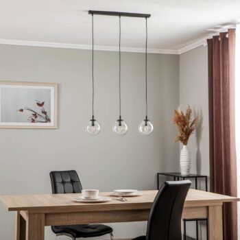 Závesné svietidlo Glassy, 3-pl., rovné, čierne, číre, sklo