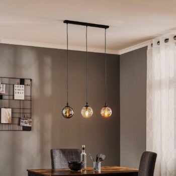Závesné svietidlo Glassy, 3-pl., rovné, grafit/jantar/čisté, sklo