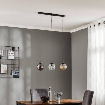Závesné svietidlo Glassy, 3-pl., rovné, grafit/jantar/čisté, sklo