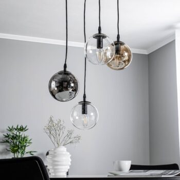 Závesné svietidlo Glassy, 4-pl., čierne, grafit/jantar/čiré, E14