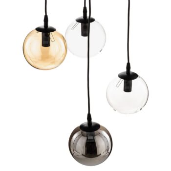 Závesné svietidlo Glassy, 4-pl., čierne, grafit/jantar/čiré, E14