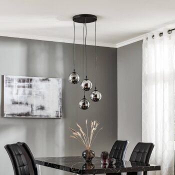 Závesné svietidlo Glassy, 4-pl., čierne, grafitové, sklo, E14