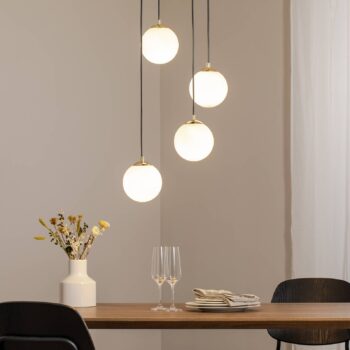 Závesné svietidlo Glassy, 4-pl., okrúhle, čierne/opálové