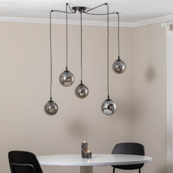 Závesné svietidlo Glassy, 5-pl., decentralizované, čierne, grafitové