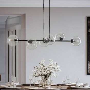 Závesné svietidlo Glassy, 6-pl., čierne, číre, sklo, 110 cm
