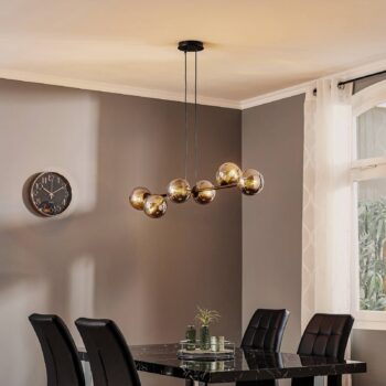 Závesné svietidlo Glassy, 6-pl., čierne, grafitové, sklo, 110 cm