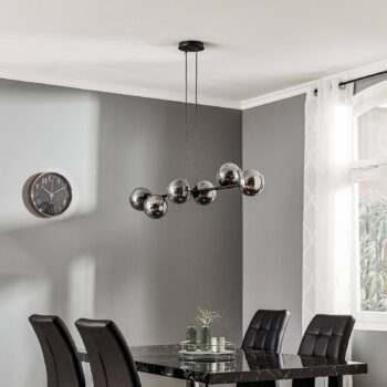 Závesné svietidlo Glassy, 6-pl., čierne, grafitové, sklo, 110 cm