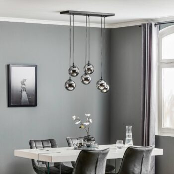 Závesné svietidlo Glassy, 6-pl., čierne, grafitové, sklo, 75 cm