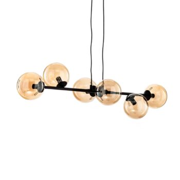 Závesné svietidlo Glassy, 6-pl., čierne, jantárové, sklo, 110 cm