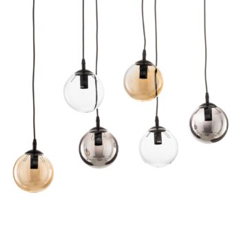 Závesné svietidlo Glassy, 6-pl., grafit/jantar/číre, sklo, 75 cm