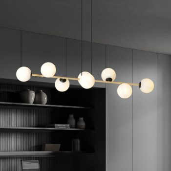 Závesné svietidlo Glassy, 8-pl., čierna/zlatá/opálová
