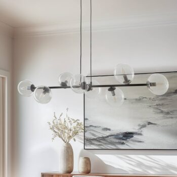 Závesné svietidlo Glassy, 8-pl., čierne, číre, sklo, E14