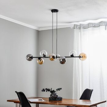 Závesné svietidlo Glassy, 8-pl., čierne, grafit/jantar/čisté sklo