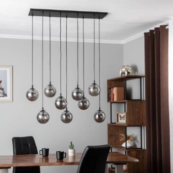 Závesné svietidlo Glassy, 9-pl., čierne, grafitové, sklo, E14