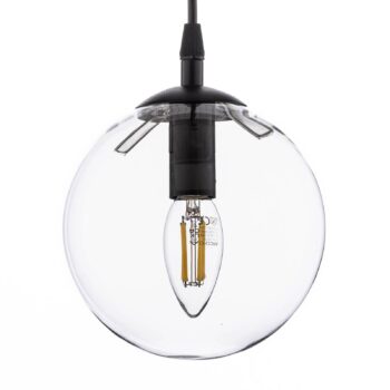 Závesné svietidlo Glassy, čierne, číre, sklo, Ø 14 cm, E14