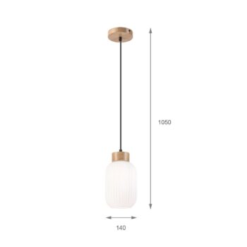 Závesné svietidlo Harmony, Ø 14 cm, biela/dub, sklo/drevo