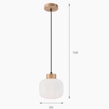 Závesné svietidlo Harmony, Ø 20 cm, opálové sklo, dubové drevo, E27