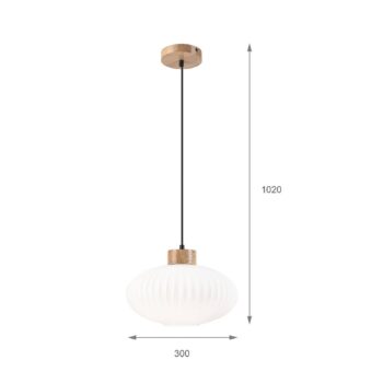Závesné svietidlo Harmony, Ø 25 cm, biela/dub, sklo/drevo