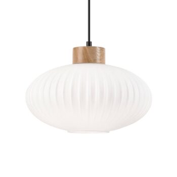 Závesné svietidlo Harmony, Ø 25 cm, biela/dub, sklo/drevo