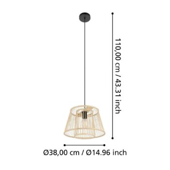 Závesné svietidlo Hykeham, Ø 38 cm, prírodné, bambus