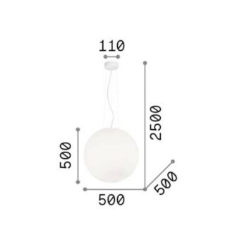 Závesné svietidlo Ideal Lux Mapa, Ø 50 cm, opálové sklo, glóbus