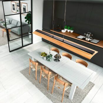 Závesné svietidlo LED Shine-Wood, dub/čierna, 125 cm, CCT