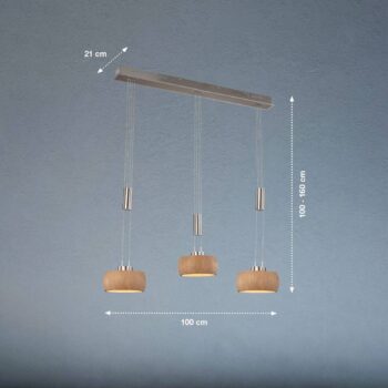 Závesné svietidlo LED Shine-Wood, dub/nikel, dĺžka 100 cm 3 svetlá.
