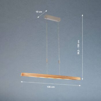 Závesné svietidlo LED Shine-Wood, dubové drevo/nikel, 106 cm, CCT