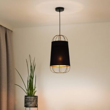 Závesné svietidlo Lantern small, textil, kov, čierne
