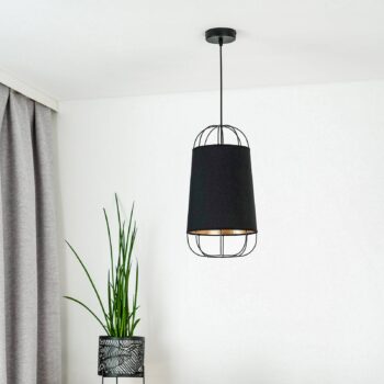 Závesné svietidlo Lantern small, textil, kov, čierne