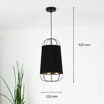 Závesné svietidlo Lantern small, textil, kov, čierne