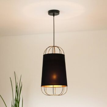 Závesné svietidlo Lantern small, textil, kov, čierne