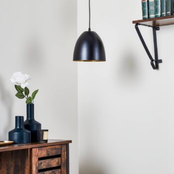 Závesné svietidlo Lenox, 1-plameňové, čierne/zlaté