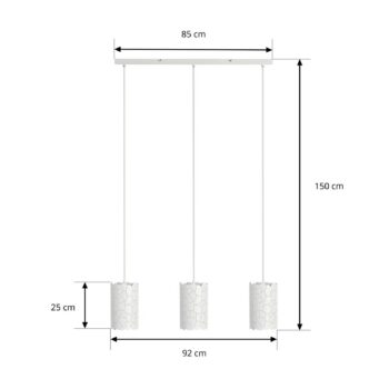 Závesné svietidlo Lindby Aralena, biele, 3 svetlá, dĺžka 92 cm
