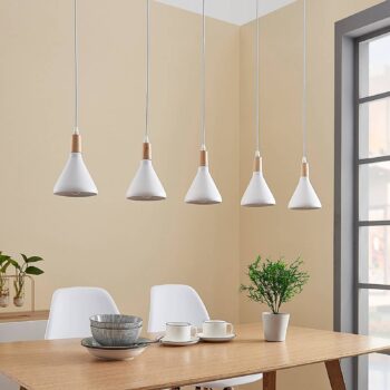 Závesné svietidlo Lindby Arina, 100 cm, biele, 5 svetiel, E14