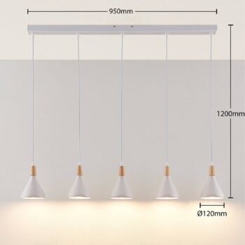 Závesné svietidlo Lindby Arina, 100 cm, biele, 5 svetiel, E14