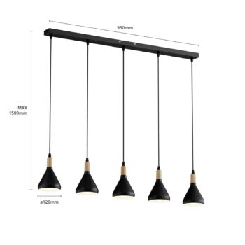 Závesné svietidlo Lindby Arina, 100 cm, čierne, 5 svetiel