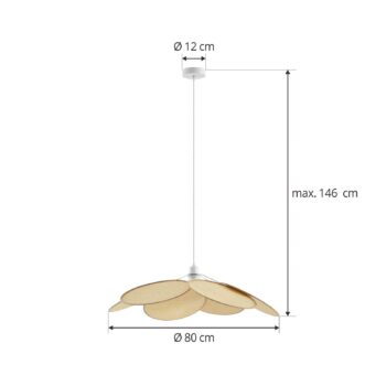 Závesné svietidlo Lindby Astraia, prírodné/biele, ratan, Ø 80 cm