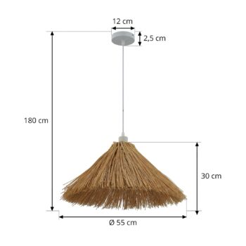 Závesné svietidlo Lindby Borys, Ø 55 cm, morská tráva, E27