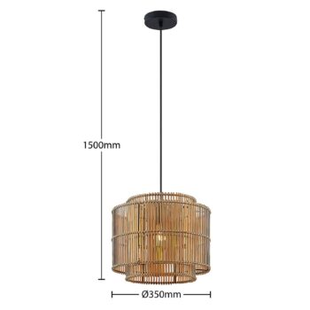 Závesné svietidlo Lindby Bridga, Ø 35 cm, čierna farba, bambus