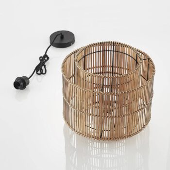 Závesné svietidlo Lindby Bridga, Ø 35 cm, čierna farba, bambus