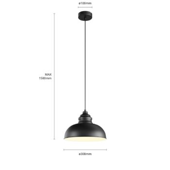 Závesné svietidlo Lindby Cliona, čierna farba, kov, Ø 31 cm, E27