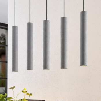 Závesné svietidlo Lindby Concretto, 100 cm, sivé, 5 svetiel, betón