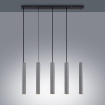 Závesné svietidlo Lindby Concretto, 100 cm, sivé, 5 svetiel, betón