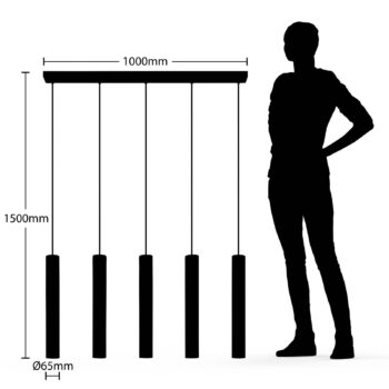 Závesné svietidlo Lindby Concretto, 100 cm, sivé, 5 svetiel, betón