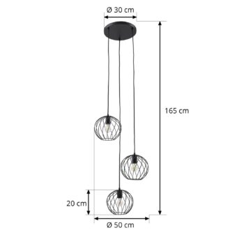 Závesné svietidlo Lindby Danika, okrúhle, Ø 50 cm, čierne, kov
